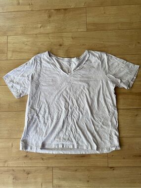 Eileen Fisher Lilac Organic Cotton V Neck T Shirt M Relaxed Minimalist Coastal